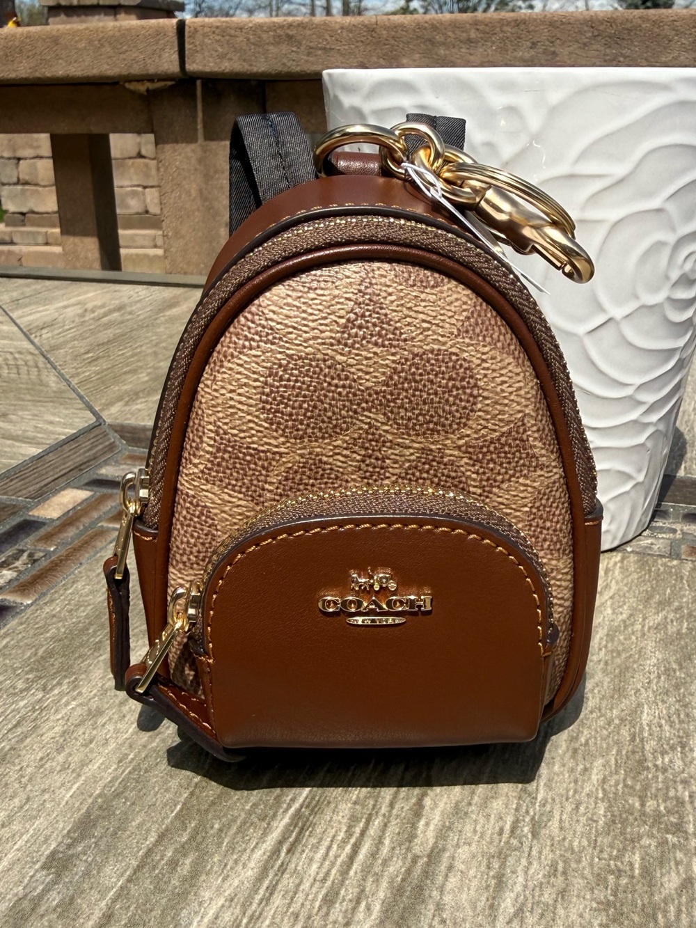 NWT Coach Mini Court Backpack Bag Charm Signature Canvas - Picture 3 of 12